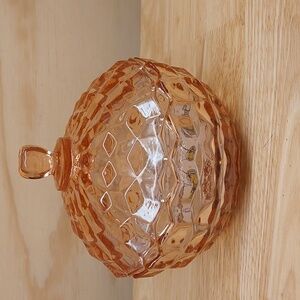 Pink Art Glass Lided Candy/ trinket Dish Compote Vintage MCM